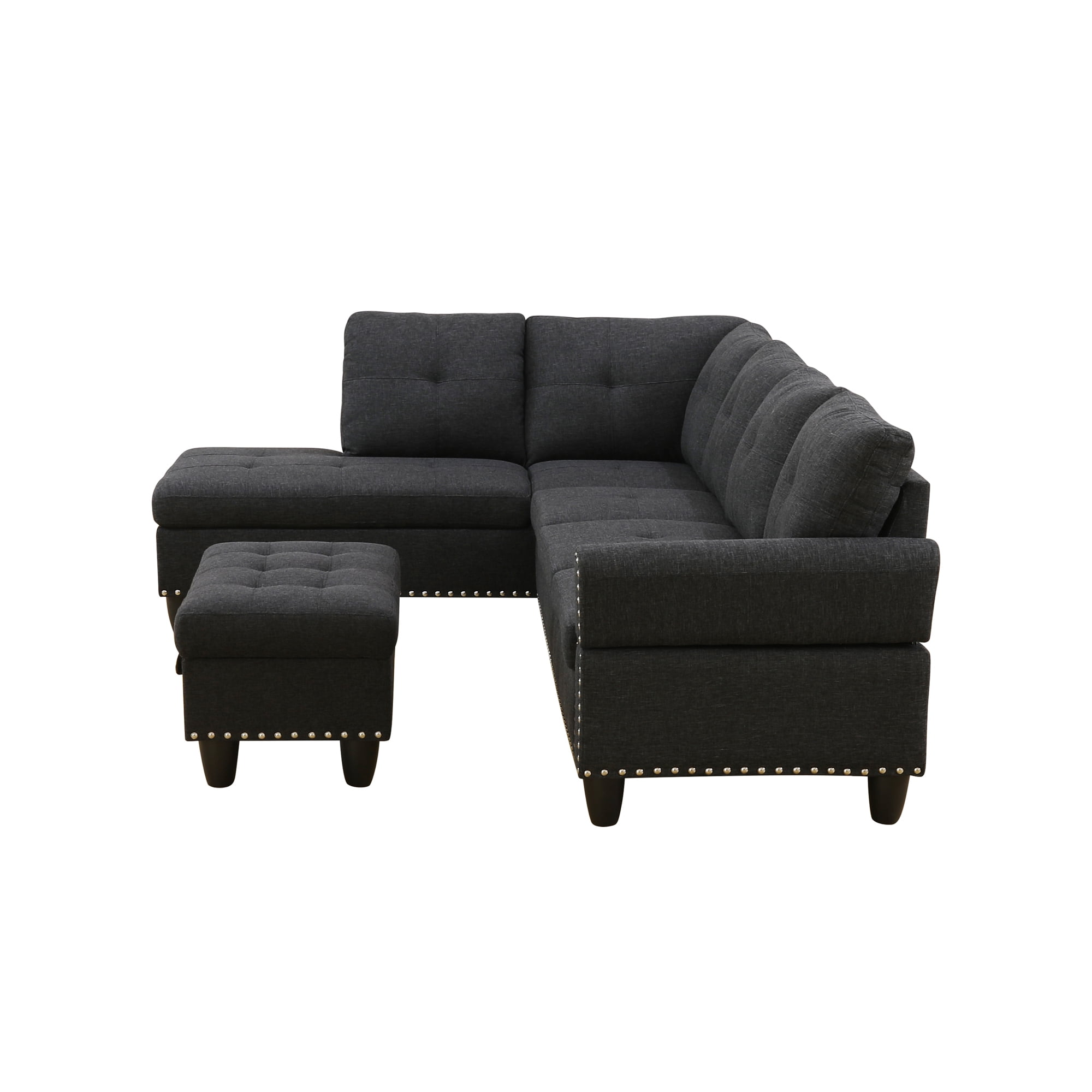 Howcool 98" Sectional Sofa, L-Shaped Couch with Storage Ottoman & Left-Facing Chaise, Linen Fabric Modular Sectional Sofa for Living Room, Apartment & Small Space, Black Gray