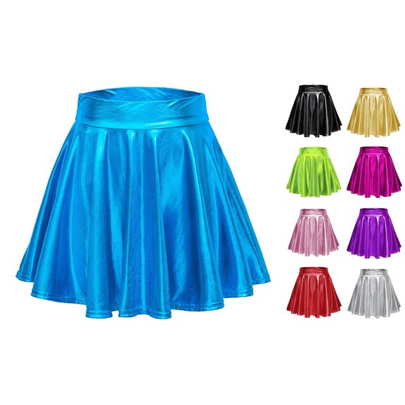 XIYON Women's Summer Skirt High Waist Solid Color Pleated A Line Comfortable Fashion Mini Skirts For Casual Daily Wear,Blue,L