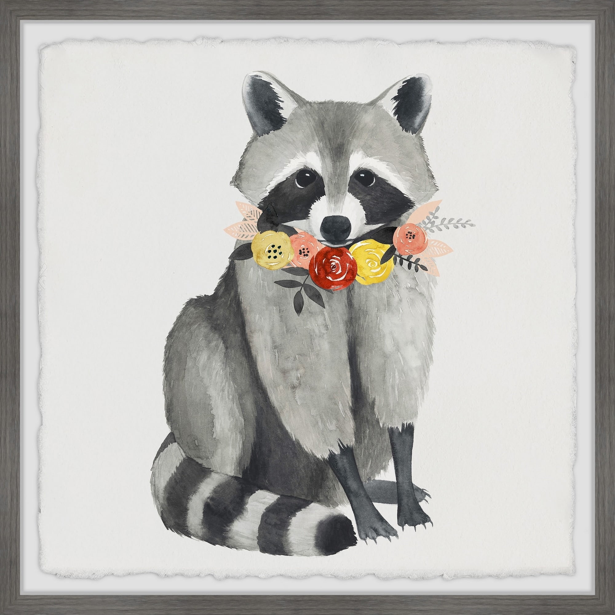Marmont Hill Flower Necklace Raccoon Framed Wall Art, 12.00" x 1.50"