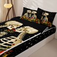 thumbnail image 3 of Castle Fairy Floral Skeleton Couple Zipper Queen Comforter Set with Fitted Sheet and 2 Pillowcases,Romantic Gothic Valentine Zipper Bedding Set,Cream Black,4 Pieces,Black Reversible, 3 of 6