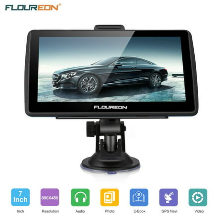 Floureon Portable Car GPS, 7 inch 8GB Spoken Turn-by-Turn Vehicle GPS Navigator Navigation System with USB Cable, Lifetime Map Updates,
