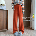 thumbnail image 2 of Pantalones de cachemira informales ajustados acampanados de cintura alta para primavera, otoño e invierno, pantalones largos de tela de poliéster de estilo urbano para mujer, 2 of 4