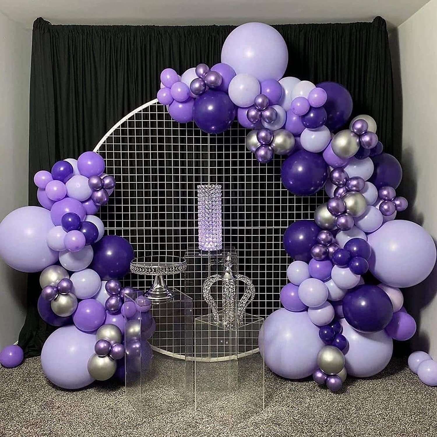 KIRIKOU 138pcs Purple and Silver Balloon Garland Arch Kit 18" 12" 10" 5" Chrome Metallic Confetti Pastel Latex Balloons for Birthday Wedding Baby Shower Party Decors