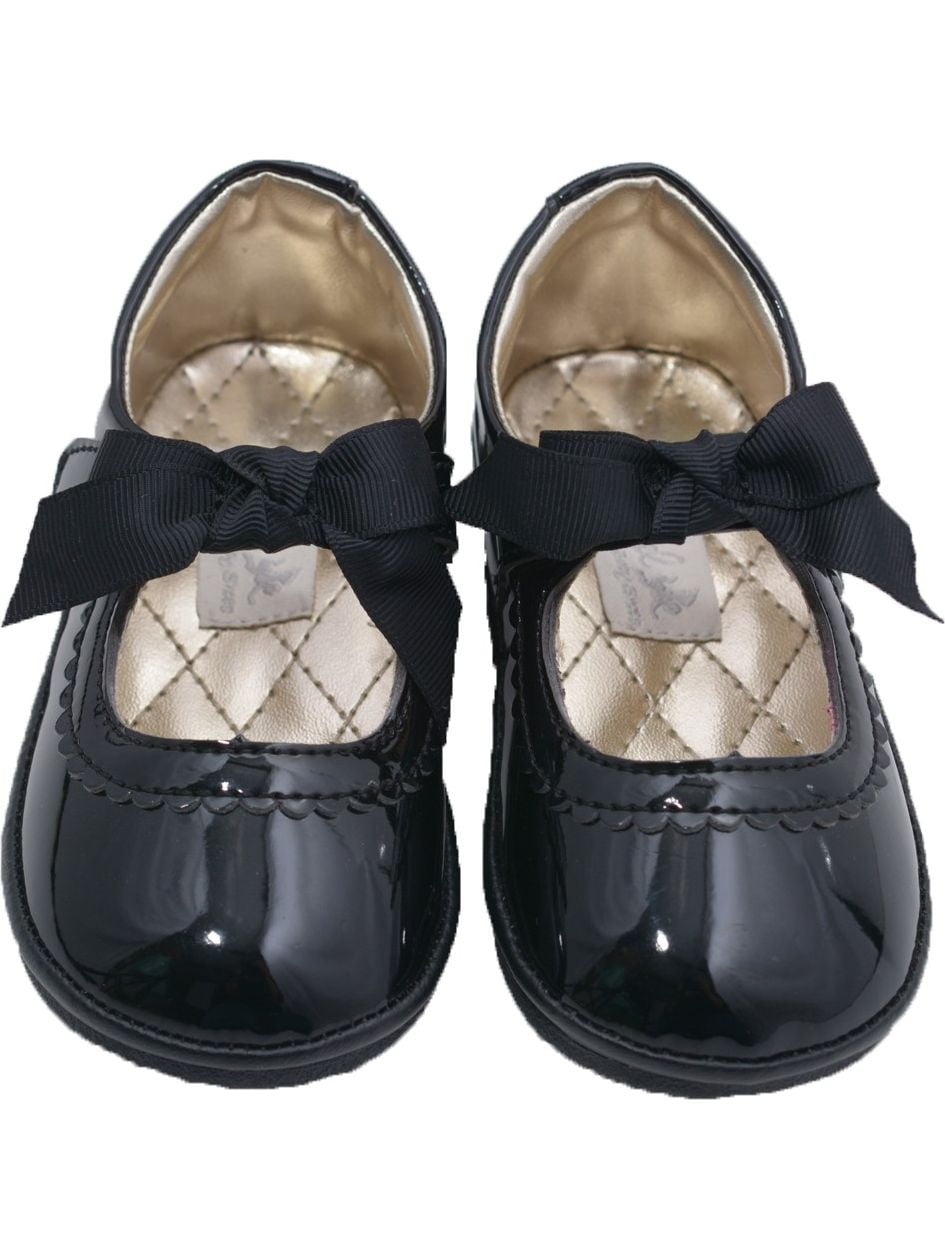 Angel Little Girls Black Patent Grosgrain Bow Mary Jane Shoes 5-7 Toddler 