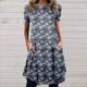 thumbnail image 1 of Puntoco Vestido De Manga Corta Con Cuello Redondo Estampado A La Moda Para Mujer Con Bolsillos Vestido De Cuello Redondo De Manga Corta Azul Xxxl,Regalos Para Mujer Joven, 1 of 5