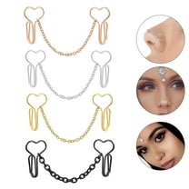 ETHZZLE Non Piercing Nose Chain Stainless Steel Heart Design 4Pcs