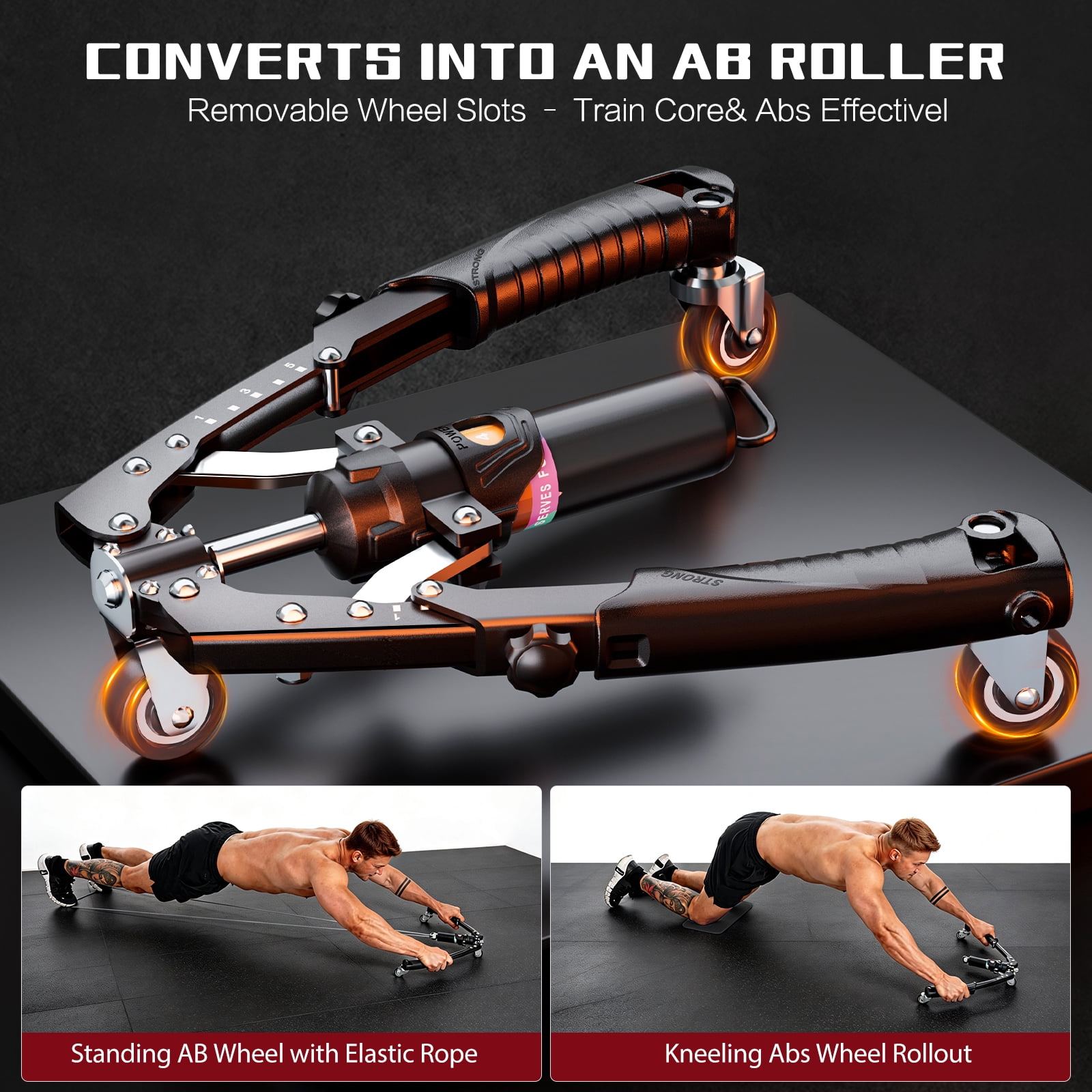 Twister Arm Trainer, 3 in 1 Hydraulic Power Adjustable Chest and Shoulder Workout Equipment with Ab Roller Wheels and Hooks