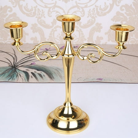 Table Candelabra - Romantic Metal Candelabra Candlestick Candle Holder Stand Wedding Event Dinning Table Hotel Decor Color:3-Candle Gold