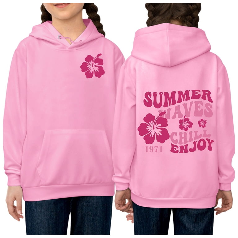 Big Girls Casual Hoodie Letter Flower Printed Hooded Sweatshirt