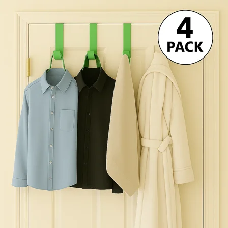 4-Pack Of 3.5 In., Plastic Over-The-Door Hangers & Over The Door Hooks Green