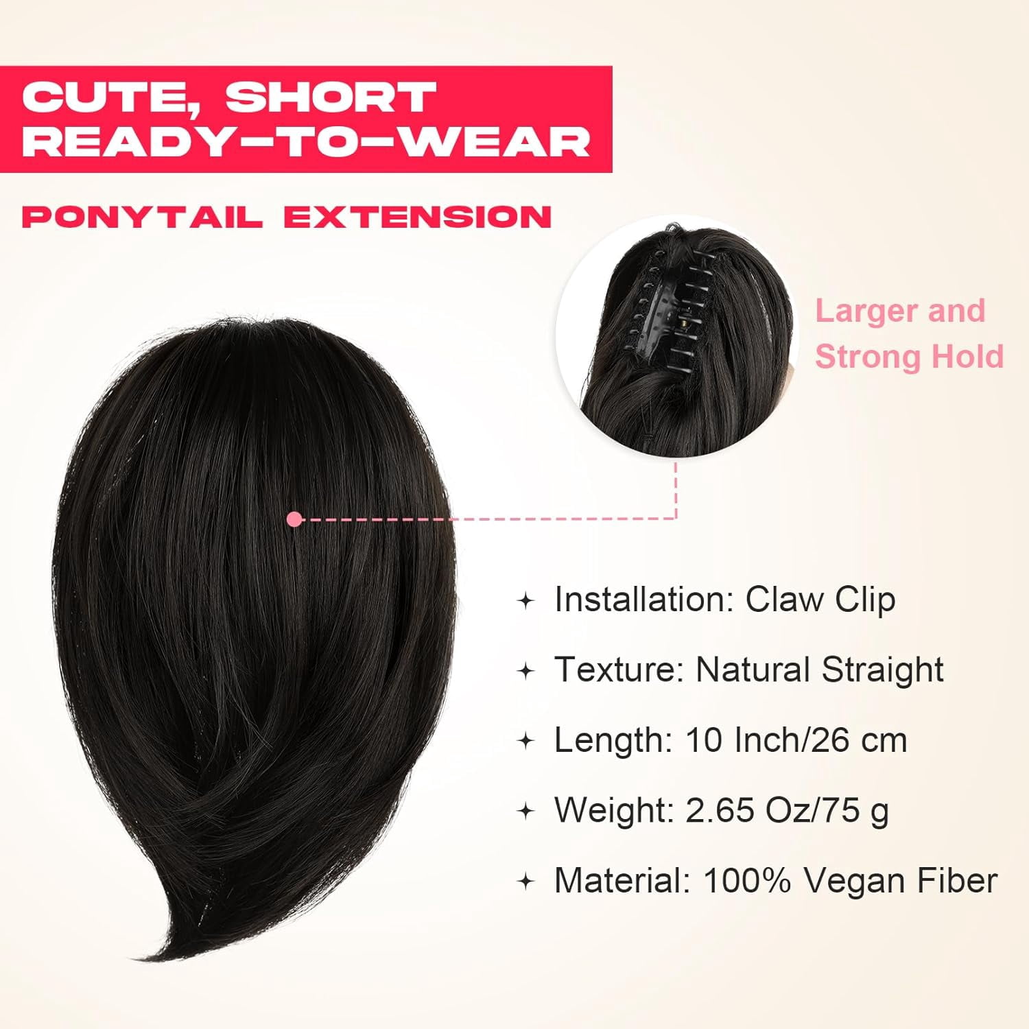 Ponytail Extension, 10" Short Claw Clip in Ponytail Hair Extensions Messy Bun Hair Piece Natural Soft Synthetic Straight Pony Tail Hair Pieces for Women