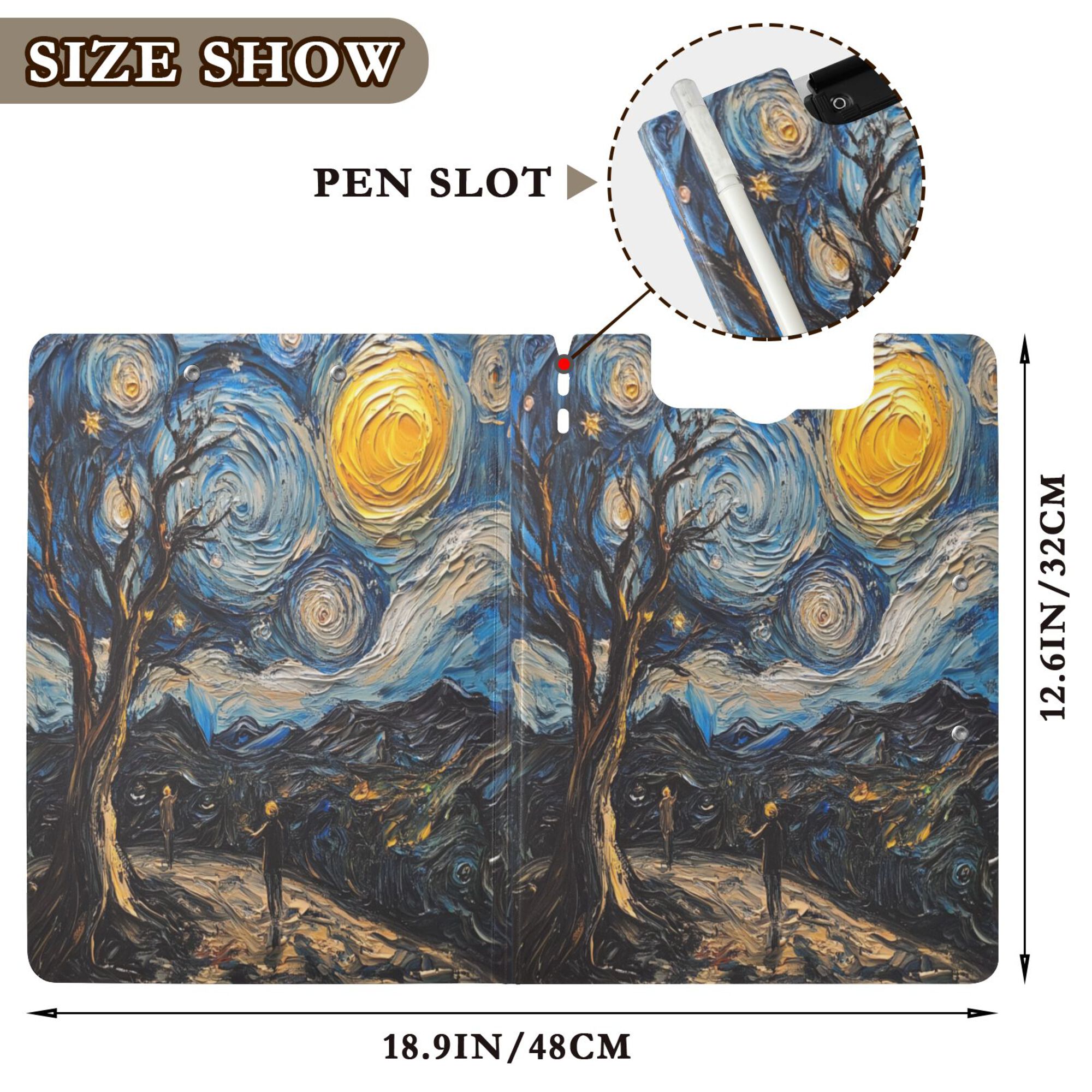 FORMRS A4 Clipboard Folder with Pen Holder Horizontal Foldable School Office Binder, Swirling Starry Sky