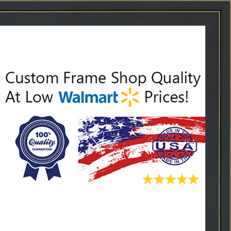 24x34 - 24 x 34 Black and Gold Pinstripe Solid Wood Frame with UV Framer's Acrylic & Foam Board Backing - Great For