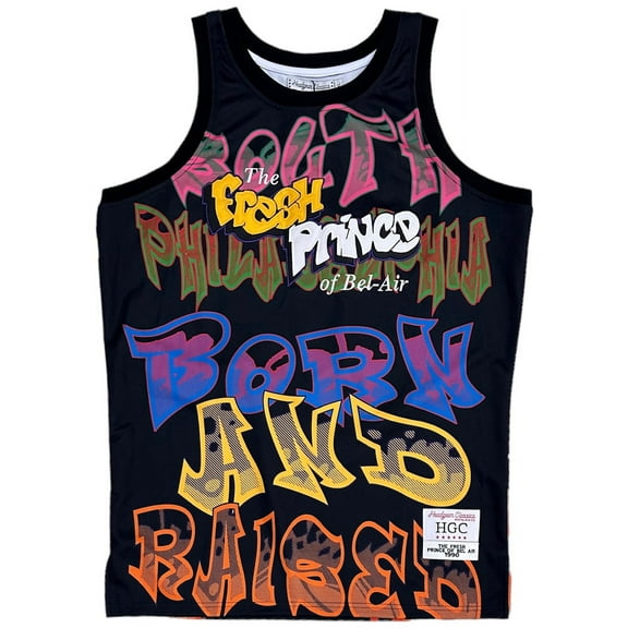 The Fresh Prince of Bell Air Will Smith Men's Headgear Classics Basketball Jersey (X-Large, Black (Spray Paint))