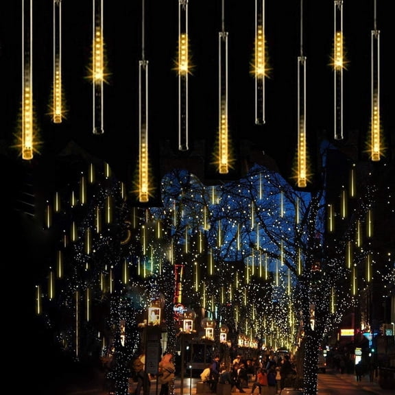 LINLIN 2pack Falling Raindrop Light, Waterproof Christmas String Lights 8 Tubes LED Meteor Shower Rain Lights 192LEDs Fairy Lights for Xmas Tree Garden Party Decor