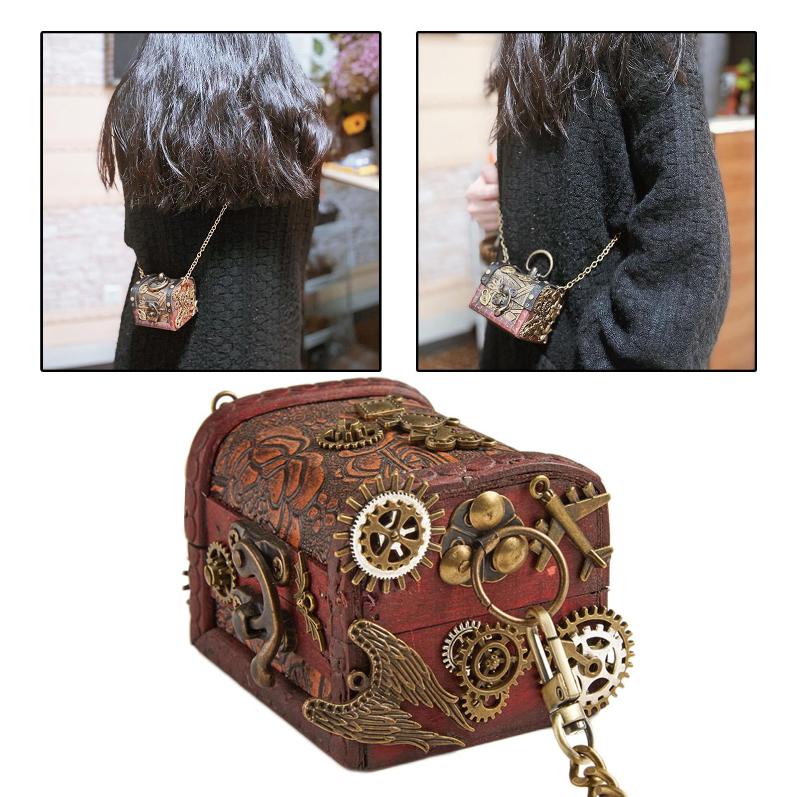 Steampunk Bag Small Gears Satchel Punk Women Victorian Style Little Wood  Box Bag Gothic Cosplay Accessories