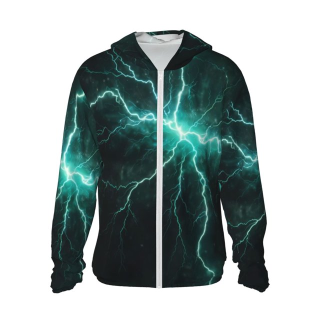 Balery Green Lightning Flash Sudadera ligera de manga larga con capucha y protección solar UPF 50+ para hombre y mujer, ideal para pesca y running-Large