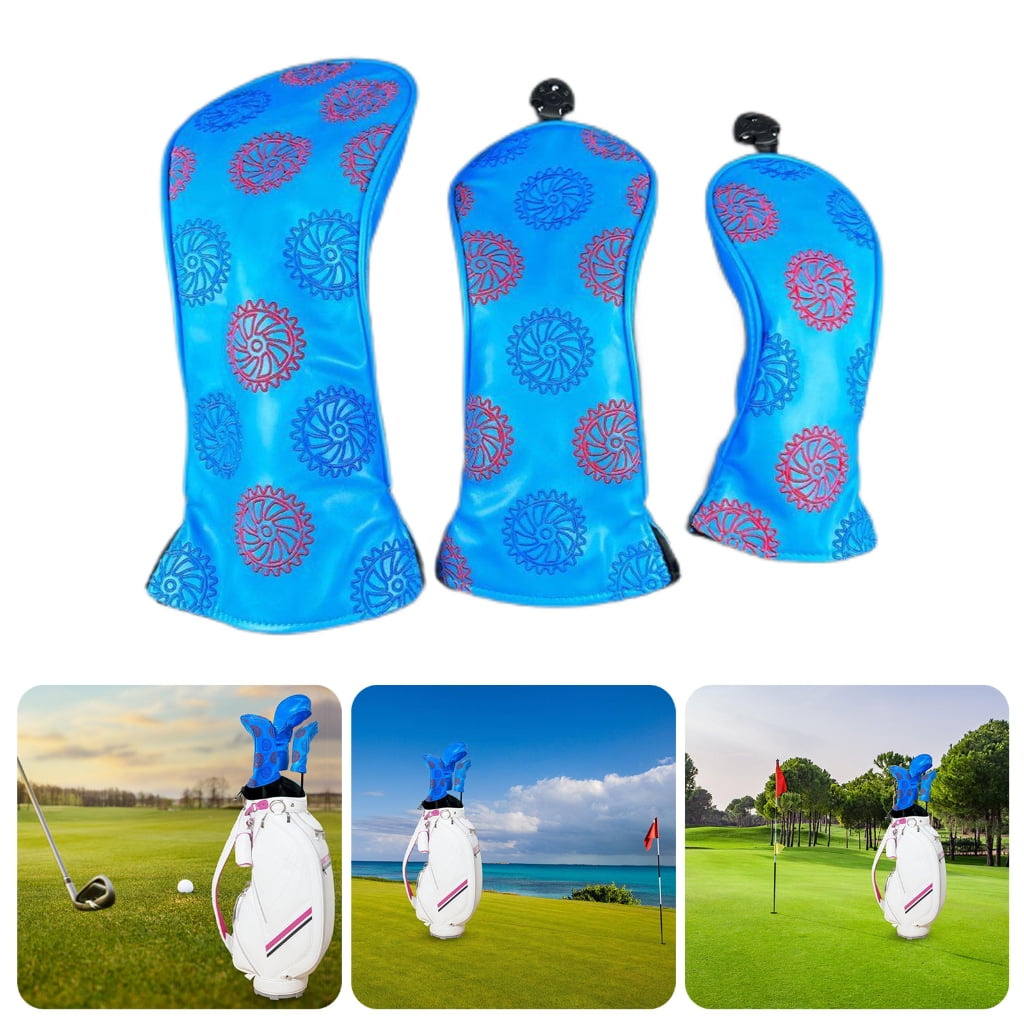 AOOOWER 3Pcs Gear Pattern Driver Headcover PU Golfs Club Head Cover for Drivers and Wood