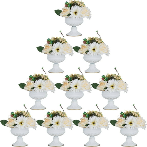 Nuptio White Flower Vase for Valentine's Day Centerpiece Metal Compote Bowl Pedestal Vase