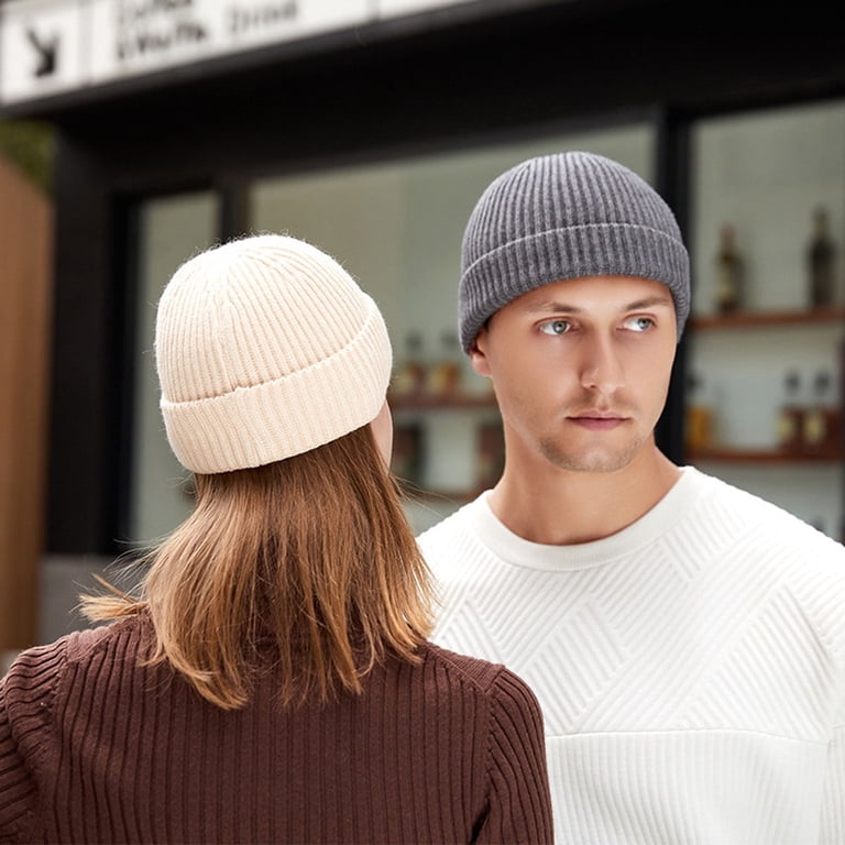 Mens Women Mini Short Fisherman Beanie Hat Winter Ribbed Docker