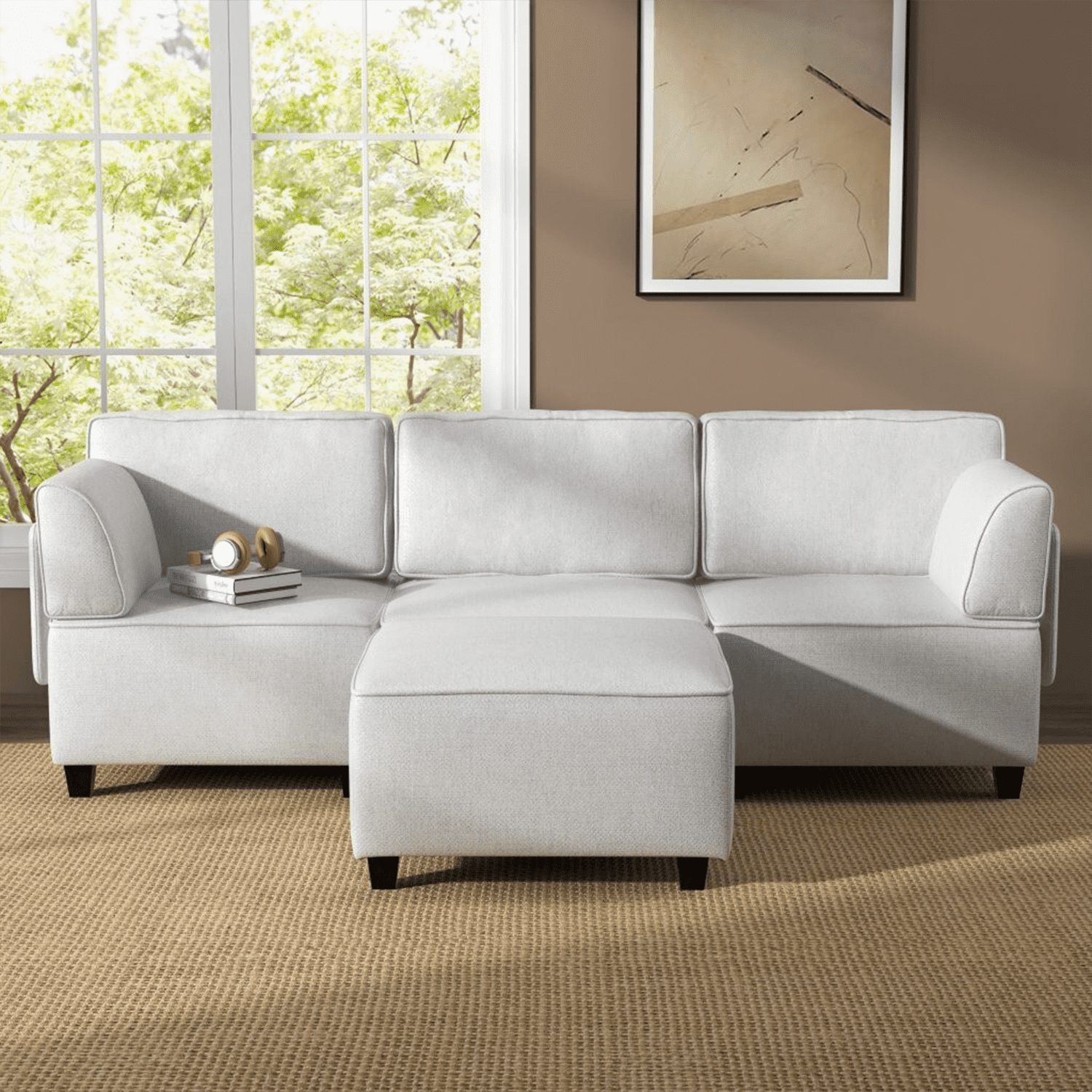 Mainstays 4-Piece Modular Sectional Sofa with Ottoman, Light Gray