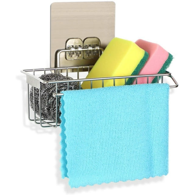 Organizador de fregadero, 2 en 1 Soporte de esponja Organizador de cocina para fregadero Caddy Organizador Soporte de paño de cocina Organizador de cocina Almacenamiento Cocina Acero inoxidable Ormromra MZQ-1020