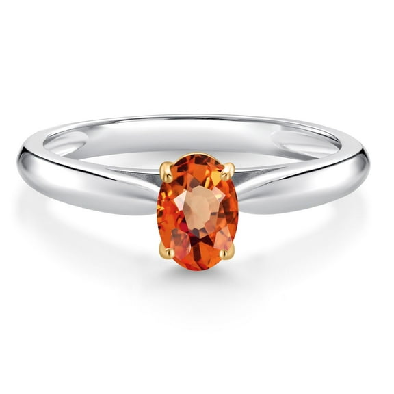 Gem Stone King 0.55 Ct Oval Orange Sapphire 10K White and Yellow Gold Solitaire Engagement Ring (Size 7)