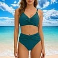thumbnail image 7 of KIHOUT Women's High Waisted Solid Color Twist Front Two-Piece Bikini Swimsuit Sexy Fashion Beach Pool Summer Bathing Suit Set, 7 of 7
