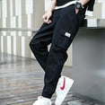 thumbnail image 1 of Loose Fit Multi Pocket Joggers For Spring Summer, Men's Street Style Waist Drawstring Casual Pants Cargo Pants For Fitness Outdo, 1 of 5