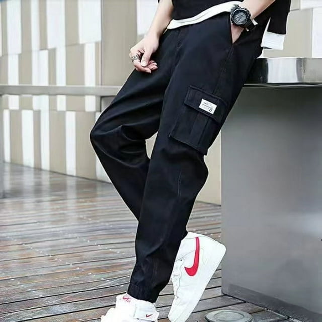 Loose Fit Multi Pocket Joggers For Spring Summer, Men's Street Style Waist Drawstring Casual Pants Cargo Pants For Fitness Outdo