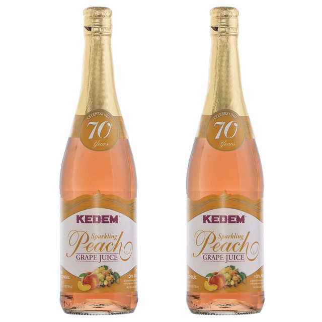Kit x 2 - Jugo de Uva Espumoso Kedem Concord Grape 100% Jugo de uvas Concord Sabor Durazno, Sin alcohol y azucar añadida 750 ml
