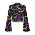 thumbnail image 6 of SCRAWLGOD Halloweern Bats Women Bell Sleeve Tops Mock Neck Shirts Lettuce Trim Tops for Going Out Party Size L Ladies Flared Summer Blouse Long Sleeve, 6 of 7