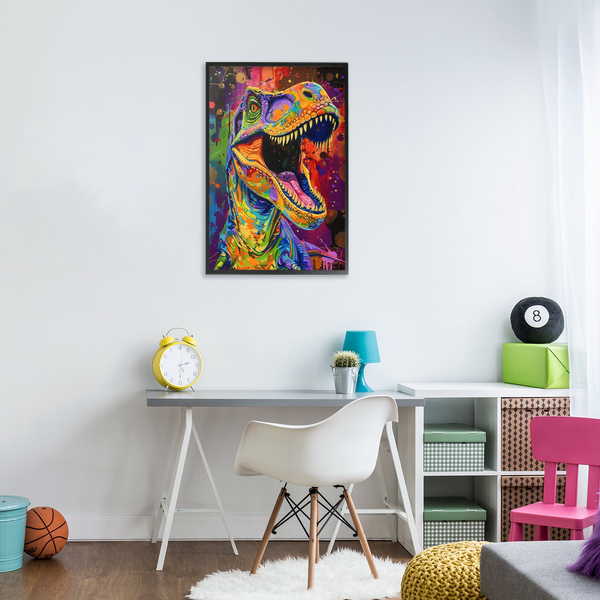 Stupell Industries Paint Splatter Urban T-Rex Black Framed Giclee Art, design by Creative Studio