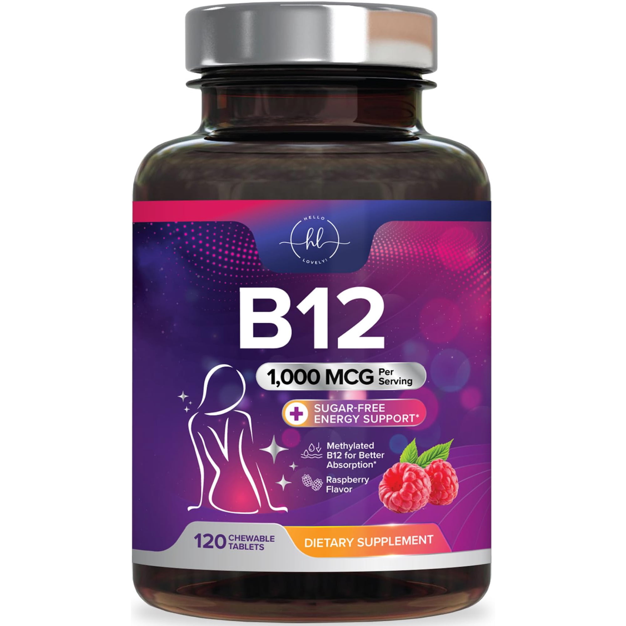 Vitamin B12 1000 mcg Chewables - Natural B12 Complex with Heart & Nerve Energy Health Support - Vitamin B-12 Complex with Immune Health Support - Fast Dissolve, Bottled in USA - 120 Chewables
