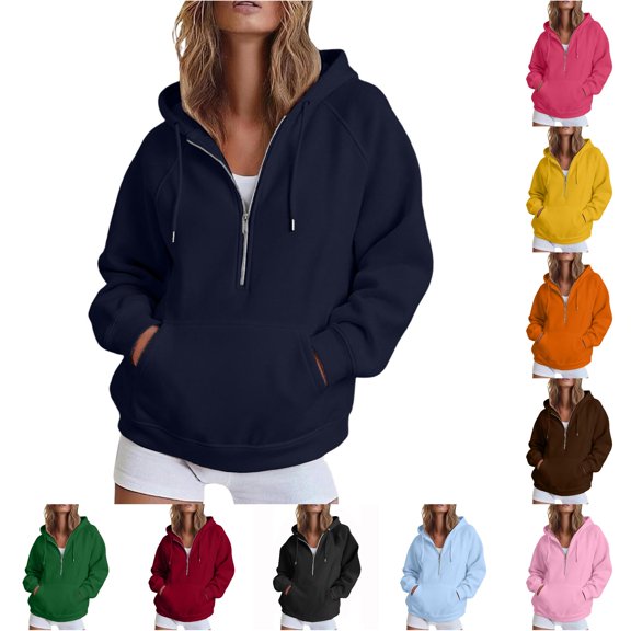 CAIVO Hoodies For Women Cozy Casual Full Zip Hoodie With Pocket For Lightweight Solid Color Long Sleeve Sweatshirt For Everyday Wear Running Tops