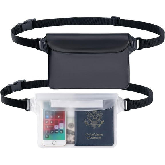 Waterproof Pouch Bag with Adjustable Waist Strap (2 Pack ) - IP68 Waterproof Waist Bag Screen Touchable Dry Bag with Adjustable Belt for Beach, Swimming, Boating, Fishing, Hiking, etc