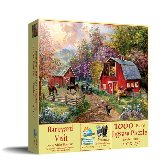 SUNSOUT INC - Barnyard Visit - 1000 pc Jigsaw Puzzle by Artist: Nicky Boehme - Finished Size 20" x 27" - MPN# 19163