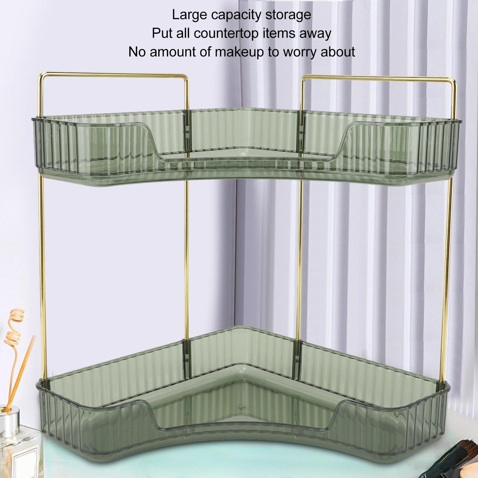 BIMZUC 2‑Tier Corner Bathroom Counter Organizer – Space‑Saving Metal Shelf for Cosmetics & Skin Care, Dark Green