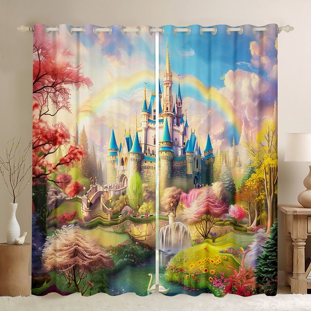 Erosebridal Rideaux et Draperies Château de Conte de Fées (42x63), Arc-en-Ciel Rêveur 30 %-50 % Rideaux Occultants pour Chambre, Décor Cygne Lac