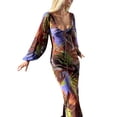 thumbnail image 4 of Coduop Women High Split Long Dress Tropical Print Lantern Sleeve Bodycon Dress Sundress, 4 of 9