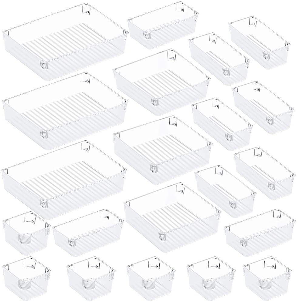 21-pcs Desk Drawer Organizer Trays 4 Different Sizes Large Capacity 3 Grey 