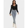 thumbnail image 4 of Womens Fall Deep V Neck Long Sleeve Shirts Modal Slim Fit Basic Tee Tops, 4 of 6