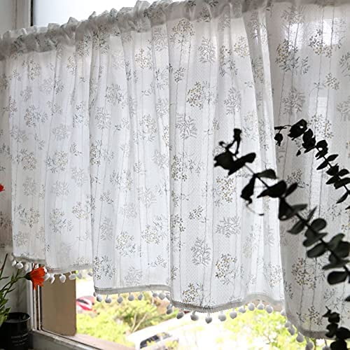 1X Half Curtain Linen Kitchen Cabinet Valance Panel Lace Pom Pom Edge Room Cute 