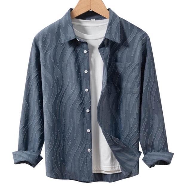 pstuiky camisas de manga larga para hombre, Cárdigan informal de manga larga con botones y bolsillos, color liso, para hombre top de hombre xl