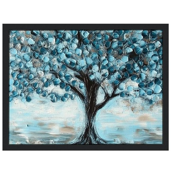 NIJIAN Tree Wall Art Teal Blue Nature Tree of Life Abstract Canvas Painting Textured Picture, Modern Large Panoramic Landscape Artwork Framed for Living Room Bedroom Bathroom Office Home Decor