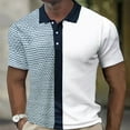 thumbnail image 2 of Mens Waffle Knit Polo Shirt Color Block Short Sleeve Tee Summer Breathable Top Light Blue XL, 2 of 6