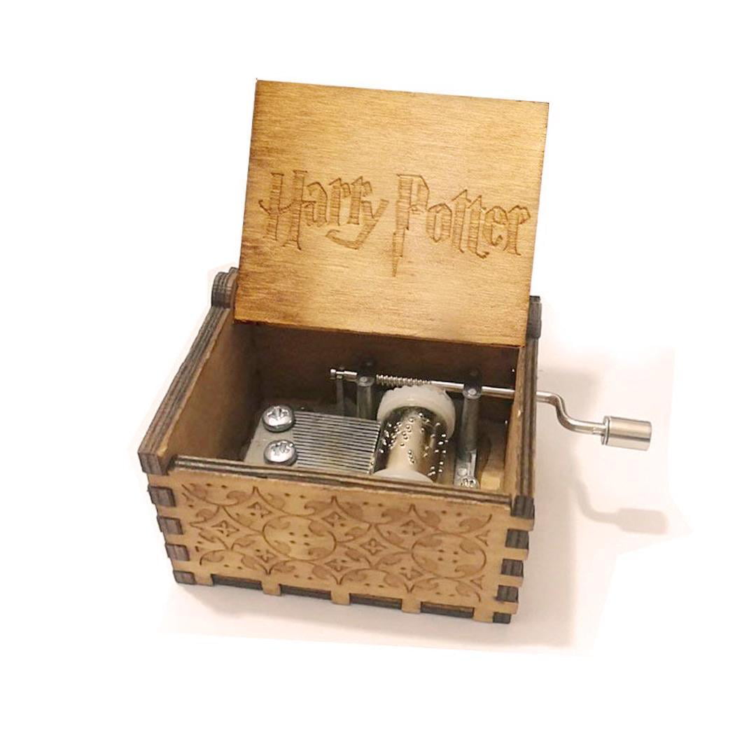 fukjem Music Box Retro-Style Wooden Hand-Carved Square Hand Shak Musical Boxes & Figurines