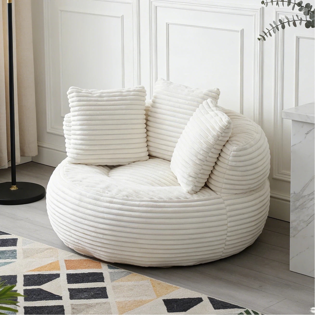 HIUU 45"Corduroy Bean Bag Chair with Pull String,Large Bean Bag Chair for Adults,Oversized Beanbag Couch for Bedroom,Fireplace Lazy Sofa Chair