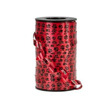 - 4 Unit Paw Prints On Red Curling Ribbon 3/8