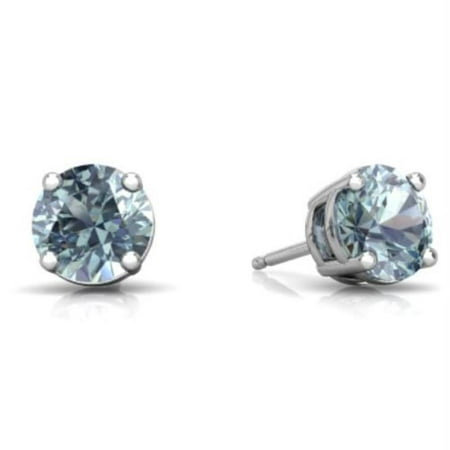 - 2 Ct Aquamarine Round Stud Earrings 14Kt White Gold